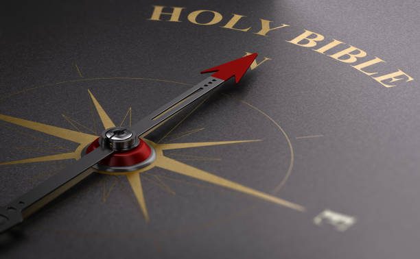 3D illustration of a compass pointing the text holy bibble. Catholic practices concept.